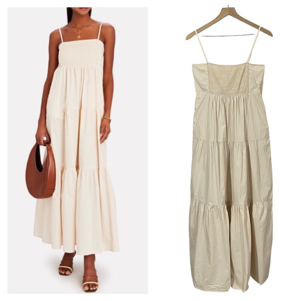 Bird & Knoll Luna Cotton Tiered Maxi Dress - Ivory - XS